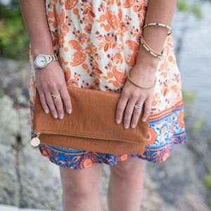 Cognac Foldover Clutch/Crossbody
